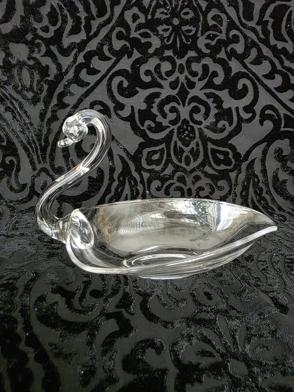 Duncan Miller Vintage 1950 Clear Glass Swan Decorative Bowl - Centerpiece